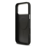 Apple iPhone 17 Pro Max Kılıf Guess M-safe Şarj Özellikli PU Deri Metal Kamera Çerçeveli Üçgen Logolu Kapak Siyah