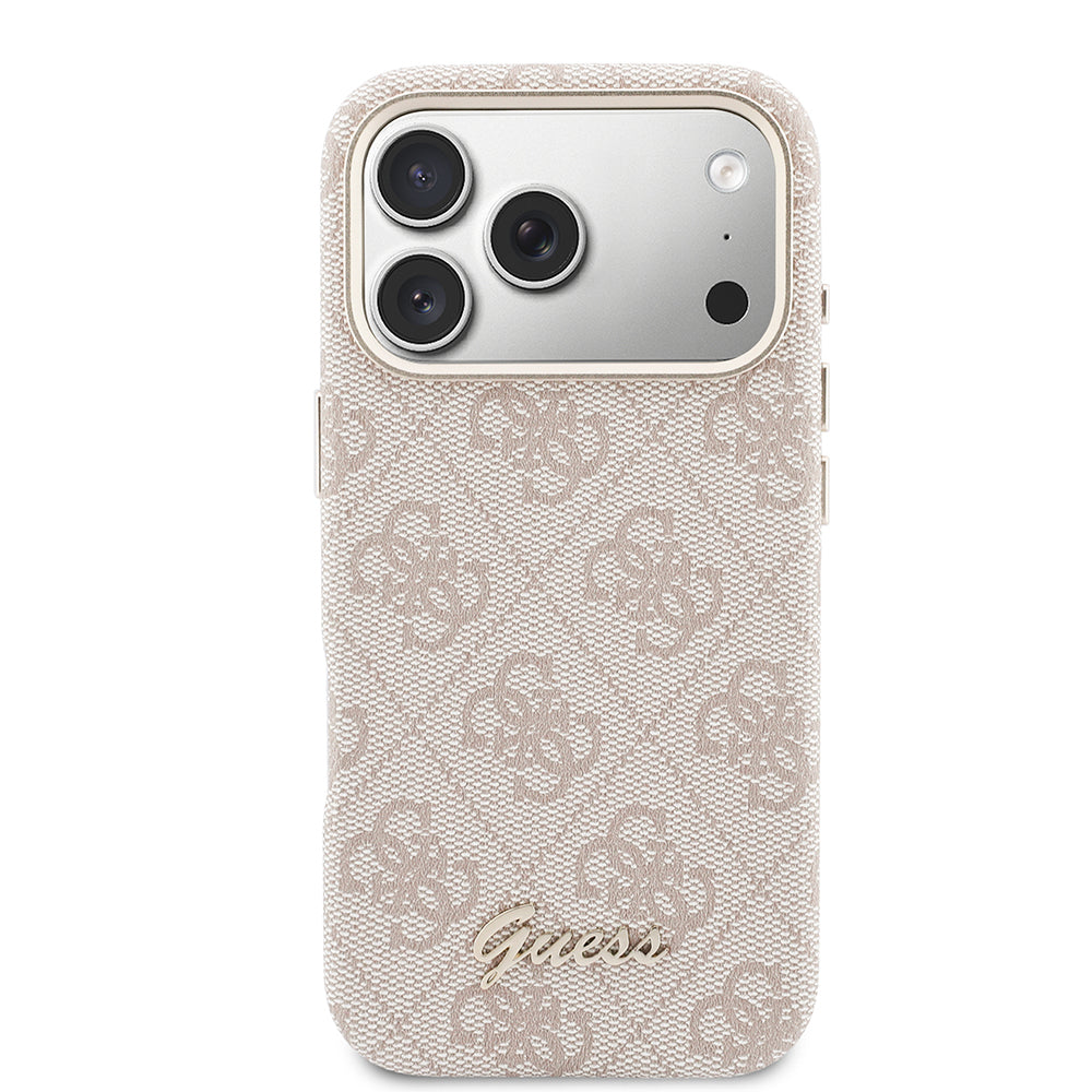 Apple iPhone 17 Pro Max Kılıf Guess M-safe Şarj Özellikli Script Yazı Logolu 4G Desenli Kapak Pembe