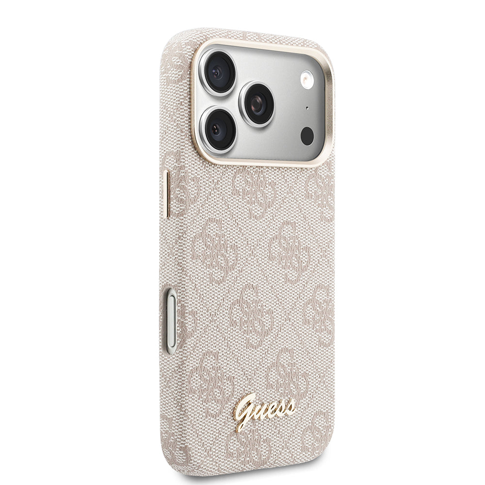 Apple iPhone 17 Pro Max Kılıf Guess M-safe Şarj Özellikli Script Yazı Logolu 4G Desenli Kapak Pembe