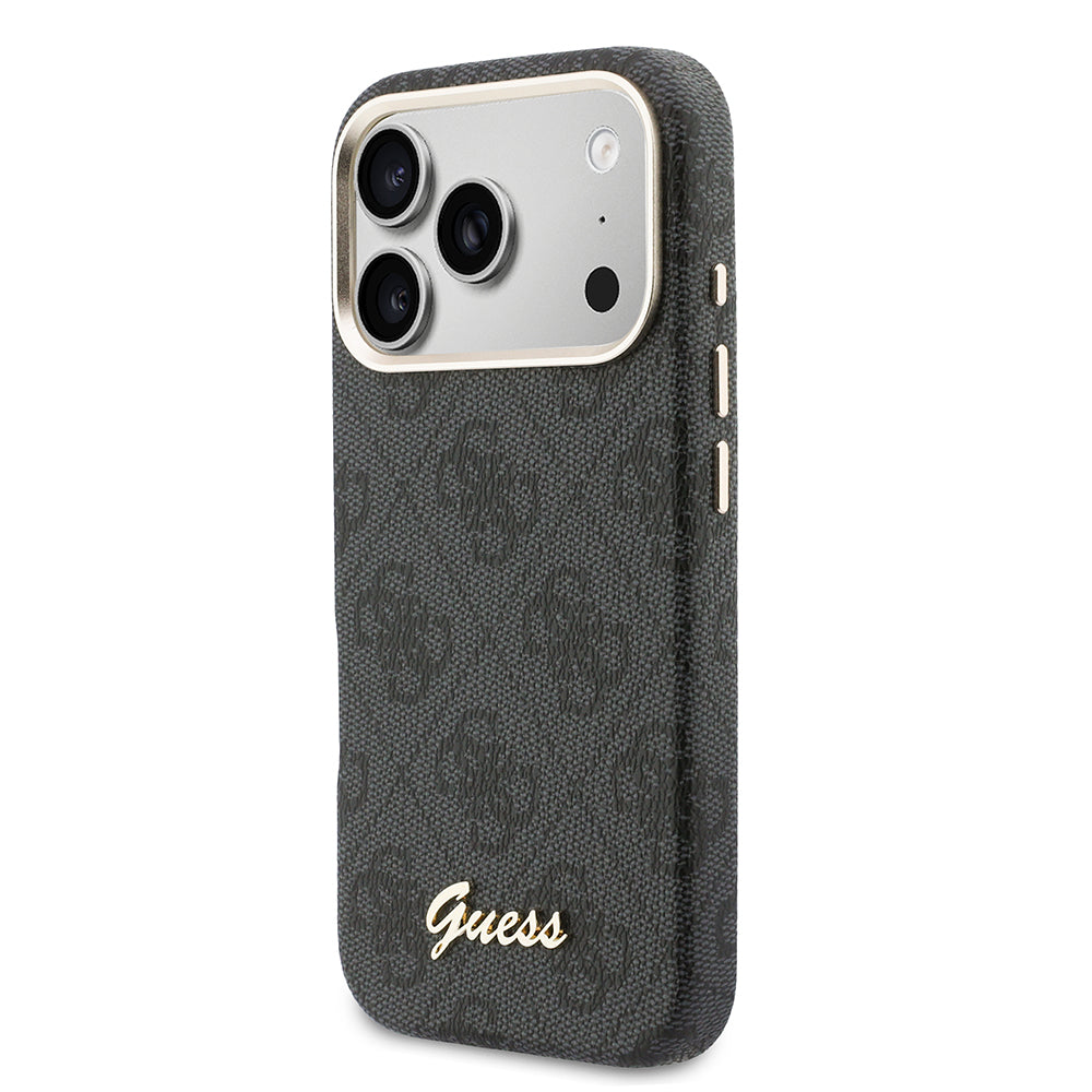 Apple iPhone 17 Pro Max Kılıf Guess M-safe Şarj Özellikli Script Yazı Logolu 4G Desenli Kapak Siyah