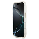 Apple iPhone 17 Pro Max Kılıf Guess M-safe Şarj Özellikli Simli Çiçek Desenli Üçgen Logolu Kapak Beyaz