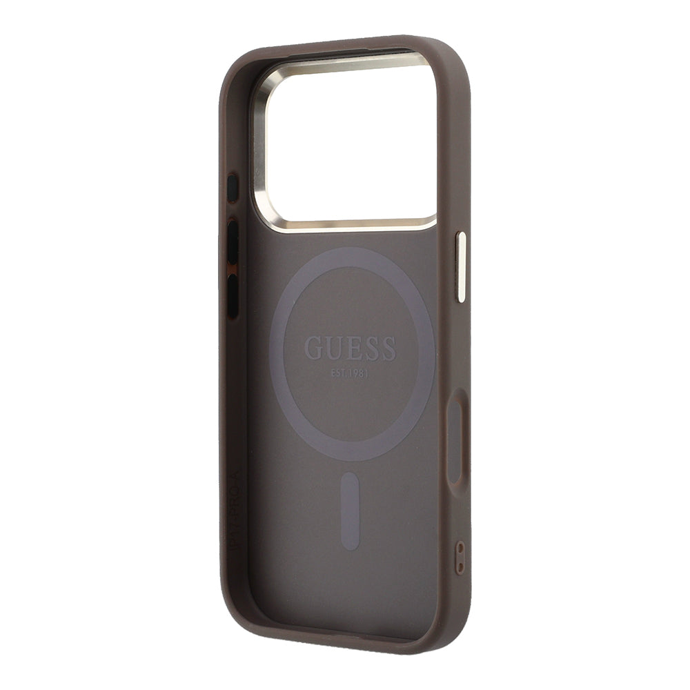 Apple iPhone 17 Pro Max Kılıf Guess M-safe Şarj Özellikli Small 4G ve Classic Logolu Kapak Kahverengi