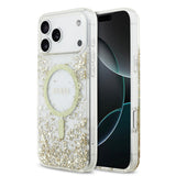 Apple iPhone 17 Pro Max Kılıf Guess M-safe Şarj Özellikli Transparan Resin Bottom Pullu Kapak Gold