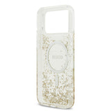 Apple iPhone 17 Pro Max Kılıf Guess M-safe Şarj Özellikli Transparan Resin Bottom Pullu Kapak Gold