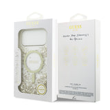 Apple iPhone 17 Pro Max Kılıf Guess M-safe Şarj Özellikli Transparan Resin Bottom Pullu Kapak Gold