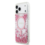 Apple iPhone 17 Pro Max Kılıf Guess M-safe Şarj Özellikli Transparan Resin Bottom Pullu Kapak Pembe