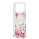 Apple iPhone 17 Pro Max Kılıf Guess M-safe Şarj Özellikli Transparan Resin Bottom Pullu Kapak Pembe