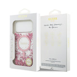 Apple iPhone 17 Pro Max Kılıf Guess M-safe Şarj Özellikli Transparan Resin Bottom Pullu Kapak Pembe