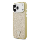 Apple iPhone 17 Pro Max Kılıf Guess M-safe Şarj Özellikli Üçgen Logolu Glitter Kapak Gold