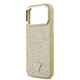 Apple iPhone 17 Pro Max Kılıf Guess M-safe Şarj Özellikli Üçgen Logolu Glitter Kapak Gold