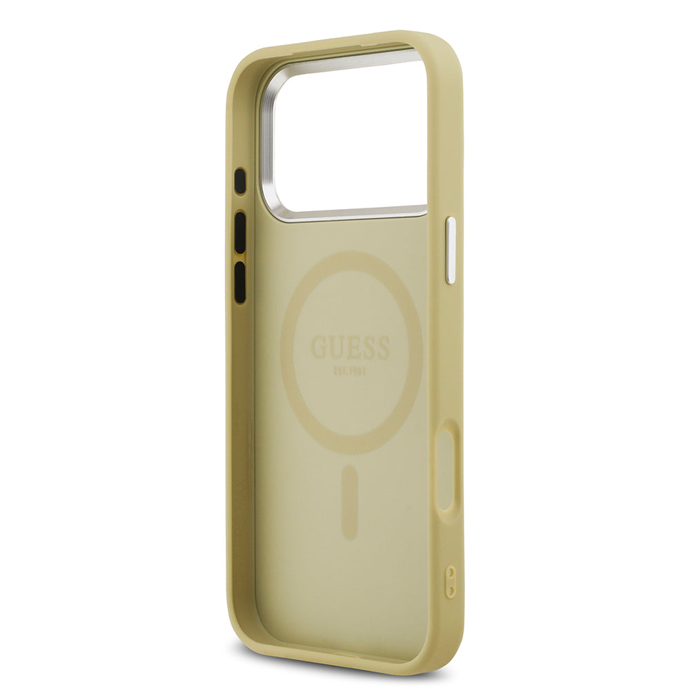 Apple iPhone 17 Pro Max Kılıf Guess M-safe Şarj Özellikli Üçgen Logolu Glitter Kapak Gold