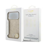 Apple iPhone 17 Pro Max Kılıf Guess M-safe Şarj Özellikli Üçgen Logolu Glitter Kapak Gold