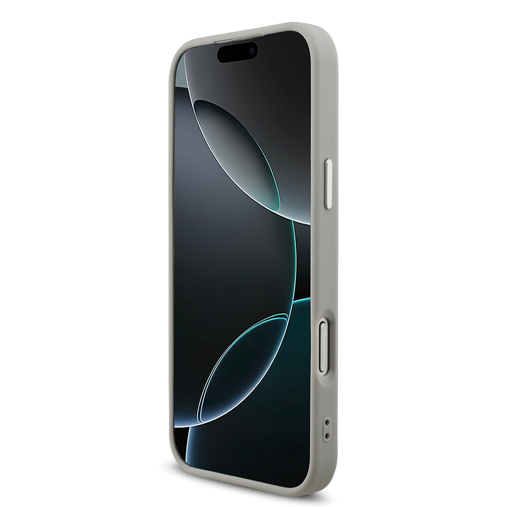 Apple iPhone 17 Pro Max Kılıf Guess M-safe Şarj Özellikli Üçgen Logolu Glitter Kapak Gri