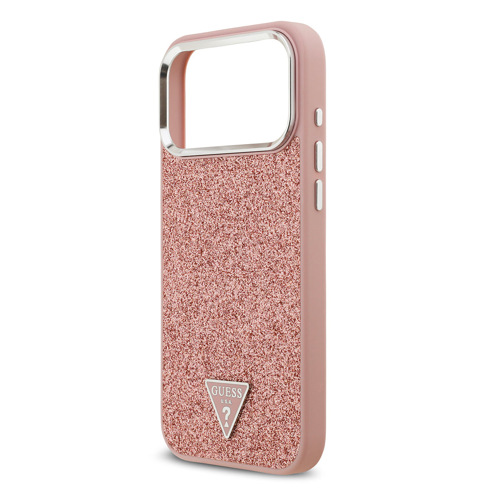 Apple iPhone 17 Pro Max Kılıf Guess M-safe Şarj Özellikli Üçgen Logolu Glitter Kapak Pembe