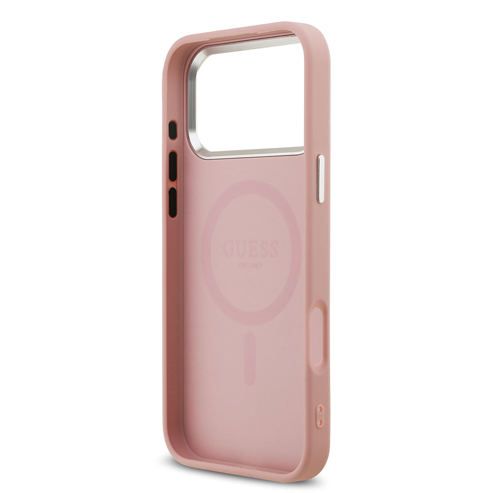 Apple iPhone 17 Pro Max Kılıf Guess M-safe Şarj Özellikli Üçgen Logolu Glitter Kapak Pembe