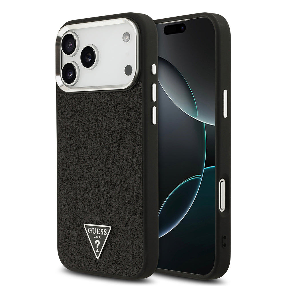 Apple iPhone 17 Pro Max Kılıf Guess M-safe Şarj Özellikli Üçgen Logolu Glitter Kapak Siyah