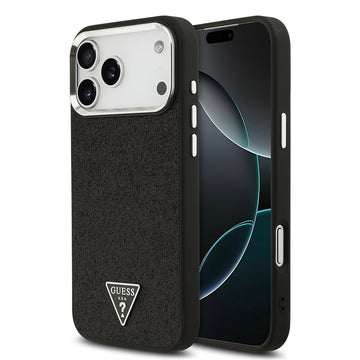 Apple iPhone 17 Pro Max Kılıf Guess M-safe Şarj Özellikli Üçgen Logolu Glitter Kapak Siyah