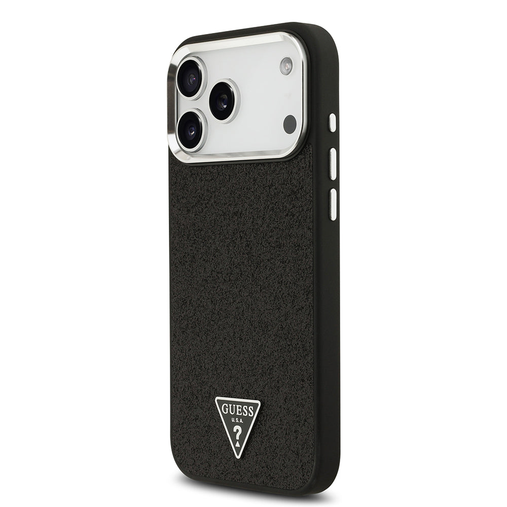 Apple iPhone 17 Pro Max Kılıf Guess M-safe Şarj Özellikli Üçgen Logolu Glitter Kapak Siyah