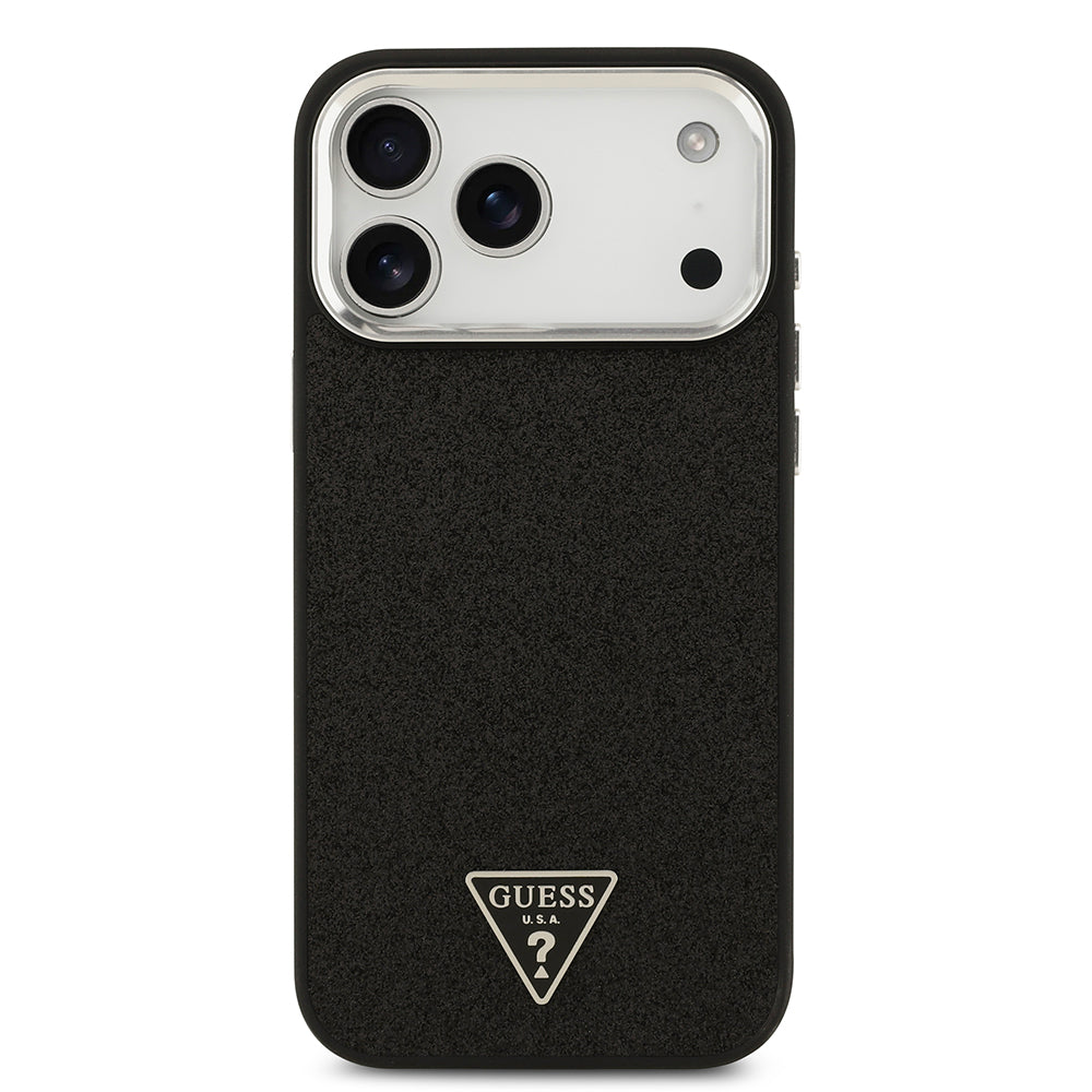 Apple iPhone 17 Pro Max Kılıf Guess M-safe Şarj Özellikli Üçgen Logolu Glitter Kapak Siyah