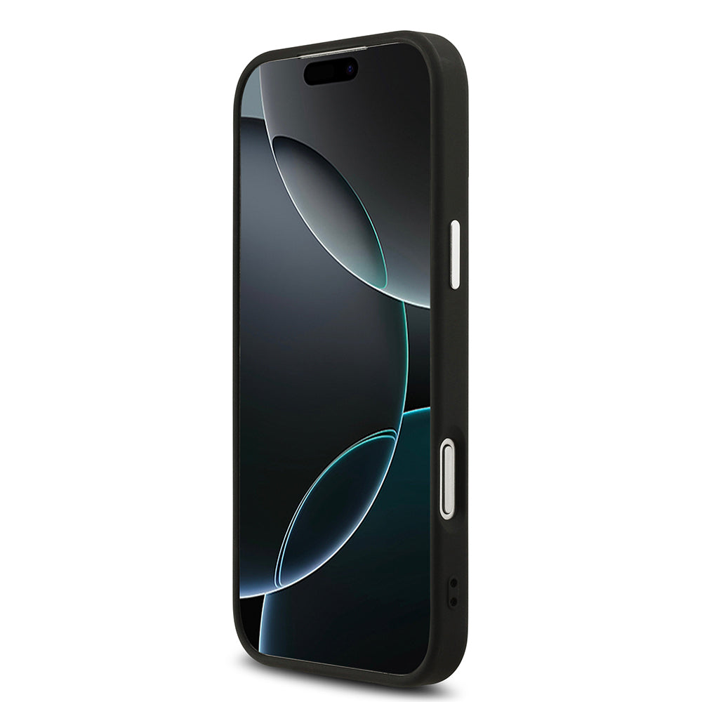 Apple iPhone 17 Pro Max Kılıf Guess M-safe Şarj Özellikli Üçgen Logolu Glitter Kapak Siyah