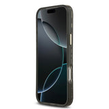 Apple iPhone 17 Pro Max Kılıf Guess M-safe Şarj Özellikli Üçgen Logolu Simli Leopar Desenli Kapak Siyah