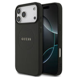 Apple iPhone 17 Pro Max Kılıf Guess M-safe Şarj Özellikli Yazı Logolu PU Deri Kapak Siyah