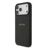 Apple iPhone 17 Pro Max Kılıf Guess M-safe Şarj Özellikli Yazı Logolu PU Deri Kapak Siyah