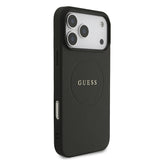 Apple iPhone 17 Pro Max Kılıf Guess M-safe Şarj Özellikli Yazı Logolu PU Deri Kapak Siyah