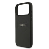 Apple iPhone 17 Pro Max Kılıf Guess M-safe Şarj Özellikli Yazı Logolu PU Deri Kapak Siyah