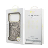 Apple iPhone 17 Pro Max Kılıf Guess M-safe Şarj Özellikli Yazı Logolu Python Yılan Desenli Kapak Kahverengi