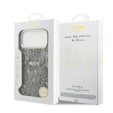 Apple iPhone 17 Pro Max Kılıf Guess M-safe Şarj Özellikli Yazı Logolu Python Yılan Desenli Kapak Siyah