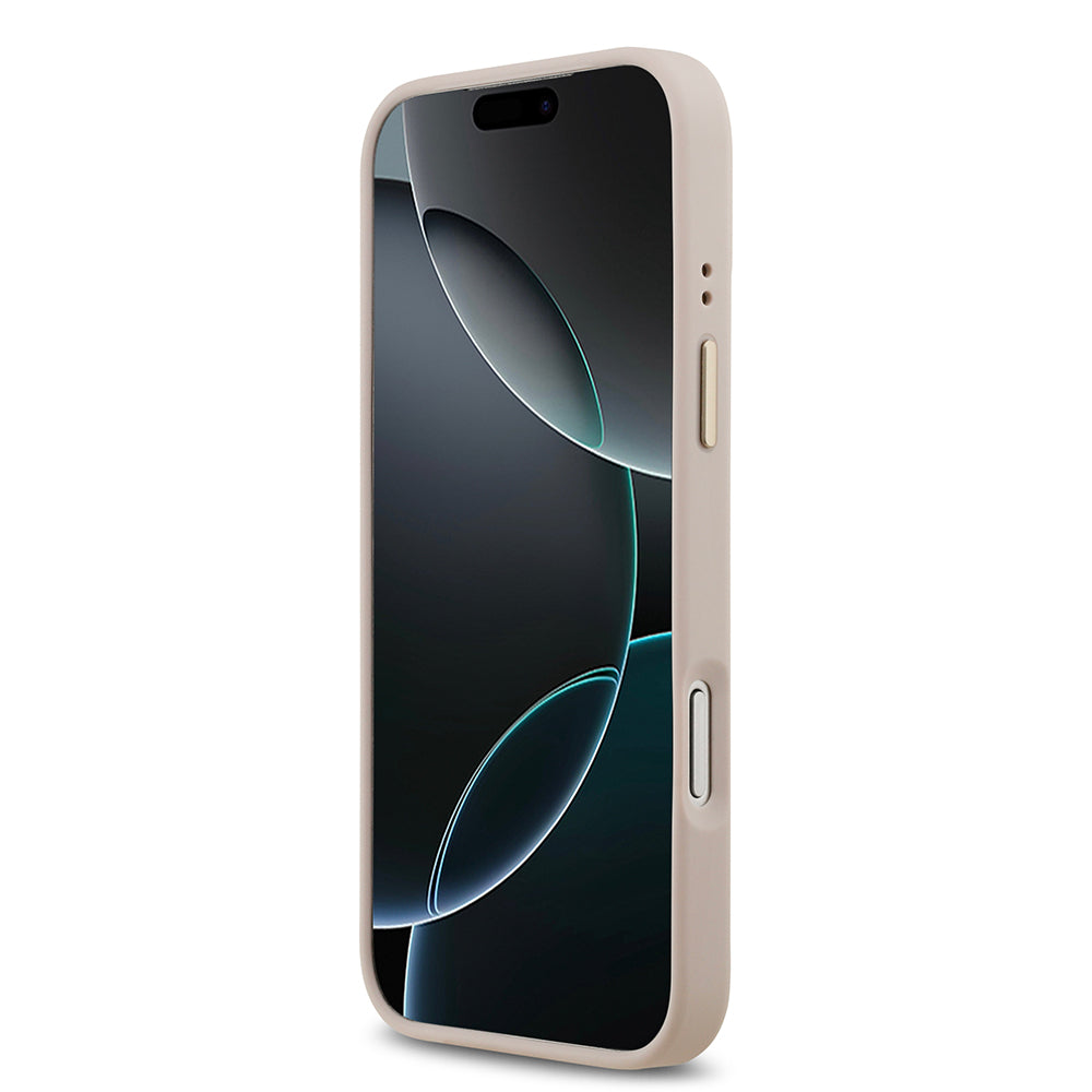Apple iPhone 17 Pro Max Kılıf Guess Magsafe Şarj Özellikli 4G Desenli PU Metal Plaka Klasik Logolu Kapak Pembe