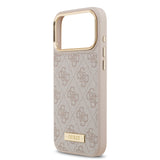 Apple iPhone 17 Pro Max Kılıf Guess Magsafe Şarj Özellikli 4G Desenli PU Metal Plaka Klasik Logolu Kapak Pembe