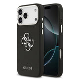 Apple iPhone 17 Pro Max Kılıf Guess PU Deri 4G Büyük Metal ve Yazı Logolu Kapak Siyah