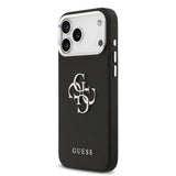 Apple iPhone 17 Pro Max Kılıf Guess PU Deri 4G Büyük Metal ve Yazı Logolu Kapak Siyah