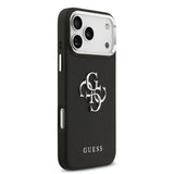 Apple iPhone 17 Pro Max Kılıf Guess PU Deri 4G Büyük Metal ve Yazı Logolu Kapak Siyah
