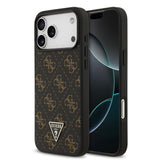 Apple iPhone 17 Pro Max Kılıf Guess PU Deri 4G Desenli Üçgen Logolu Kapak Siyah