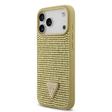 Apple iPhone 17 Pro Max Kılıf Guess Rhinestone Taşlı Üçgen Logolu Kapak Gold