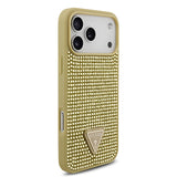 Apple iPhone 17 Pro Max Kılıf Guess Rhinestone Taşlı Üçgen Logolu Kapak Gold
