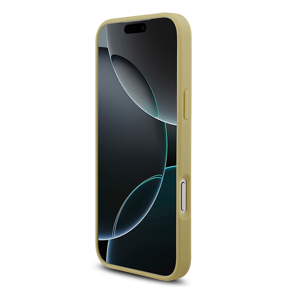 Apple iPhone 17 Pro Max Kılıf Guess Rhinestone Taşlı Üçgen Logolu Kapak Gold