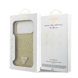 Apple iPhone 17 Pro Max Kılıf Guess Rhinestone Taşlı Üçgen Logolu Kapak Gold