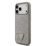 Apple iPhone 17 Pro Max Kılıf Guess Rhinestone Taşlı Üçgen Logolu Kapak Gümüş