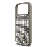 Apple iPhone 17 Pro Max Kılıf Guess Rhinestone Taşlı Üçgen Logolu Kapak Gümüş