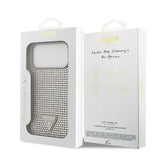 Apple iPhone 17 Pro Max Kılıf Guess Rhinestone Taşlı Üçgen Logolu Kapak Gümüş