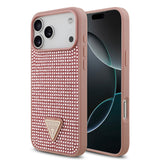 Apple iPhone 17 Pro Max Kılıf Guess Rhinestone Taşlı Üçgen Logolu Kapak Pembe