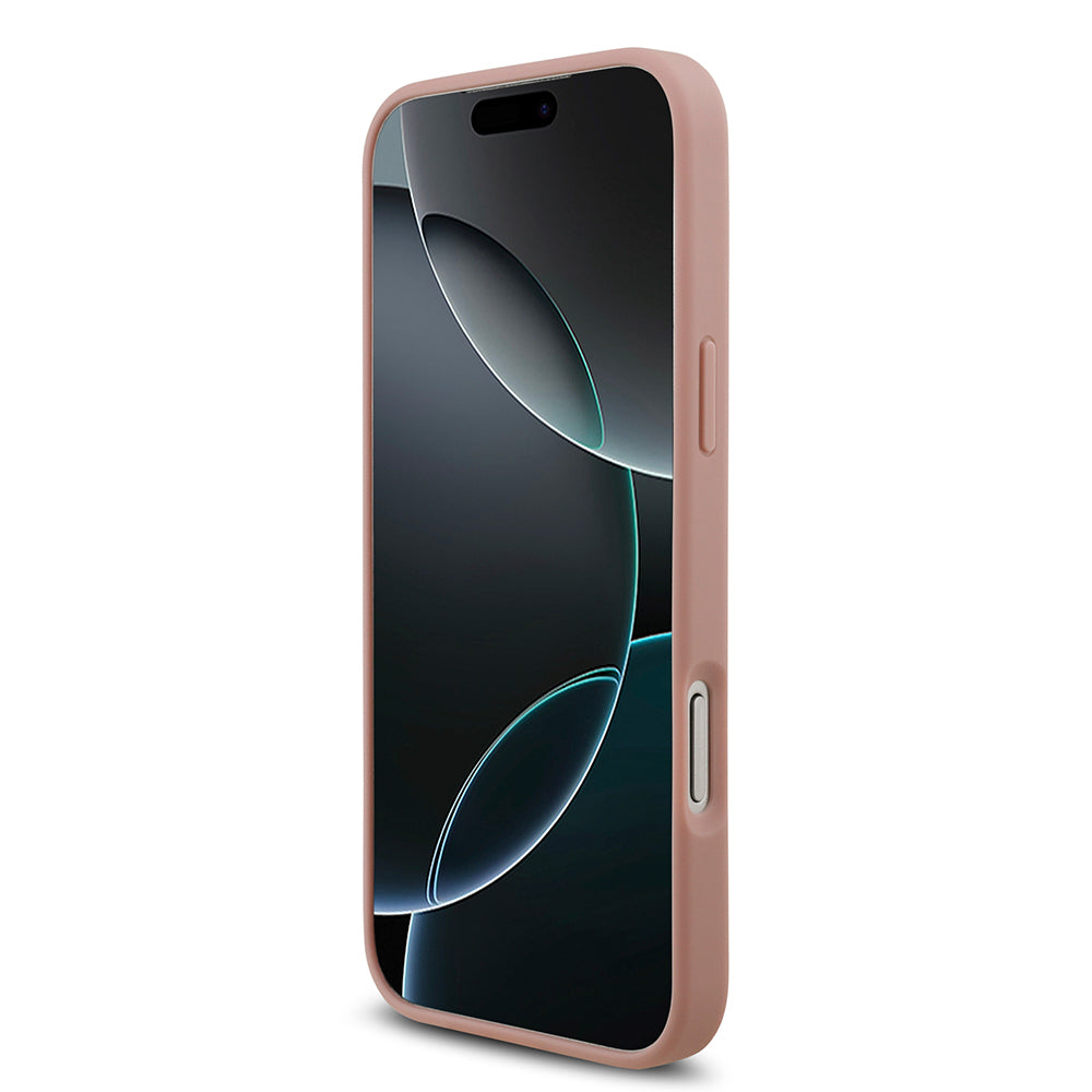 Apple iPhone 17 Pro Max Kılıf Guess Rhinestone Taşlı Üçgen Logolu Kapak Pembe
