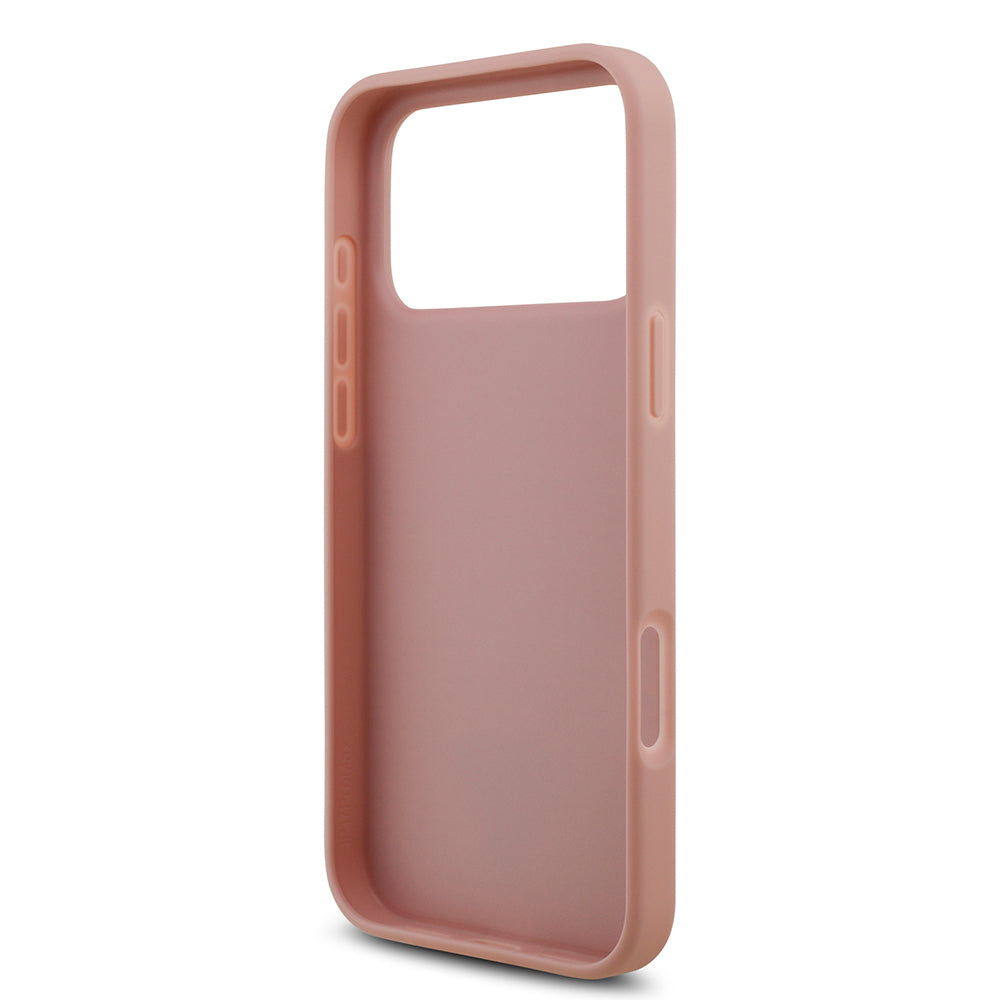 Apple iPhone 17 Pro Max Kılıf Guess Rhinestone Taşlı Üçgen Logolu Kapak Pembe
