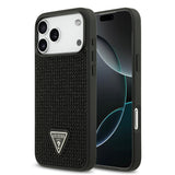 Apple iPhone 17 Pro Max Kılıf Guess Rhinestone Taşlı Üçgen Logolu Kapak Siyah