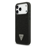 Apple iPhone 17 Pro Max Kılıf Guess Rhinestone Taşlı Üçgen Logolu Kapak Siyah