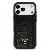 Apple iPhone 17 Pro Max Kılıf Guess Rhinestone Taşlı Üçgen Logolu Kapak Siyah